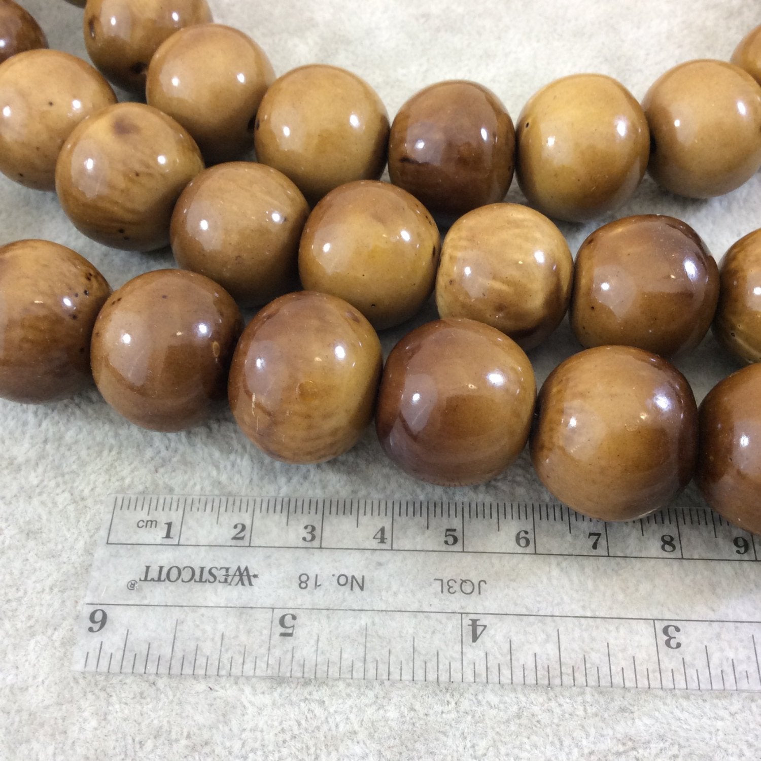 24mm Light Brown Colored Smooth Acrylic Faux Bone Round Shape Beads with 3mm Holes - 16" Strand (Approx. 20 Beads) - Sold by the Strand