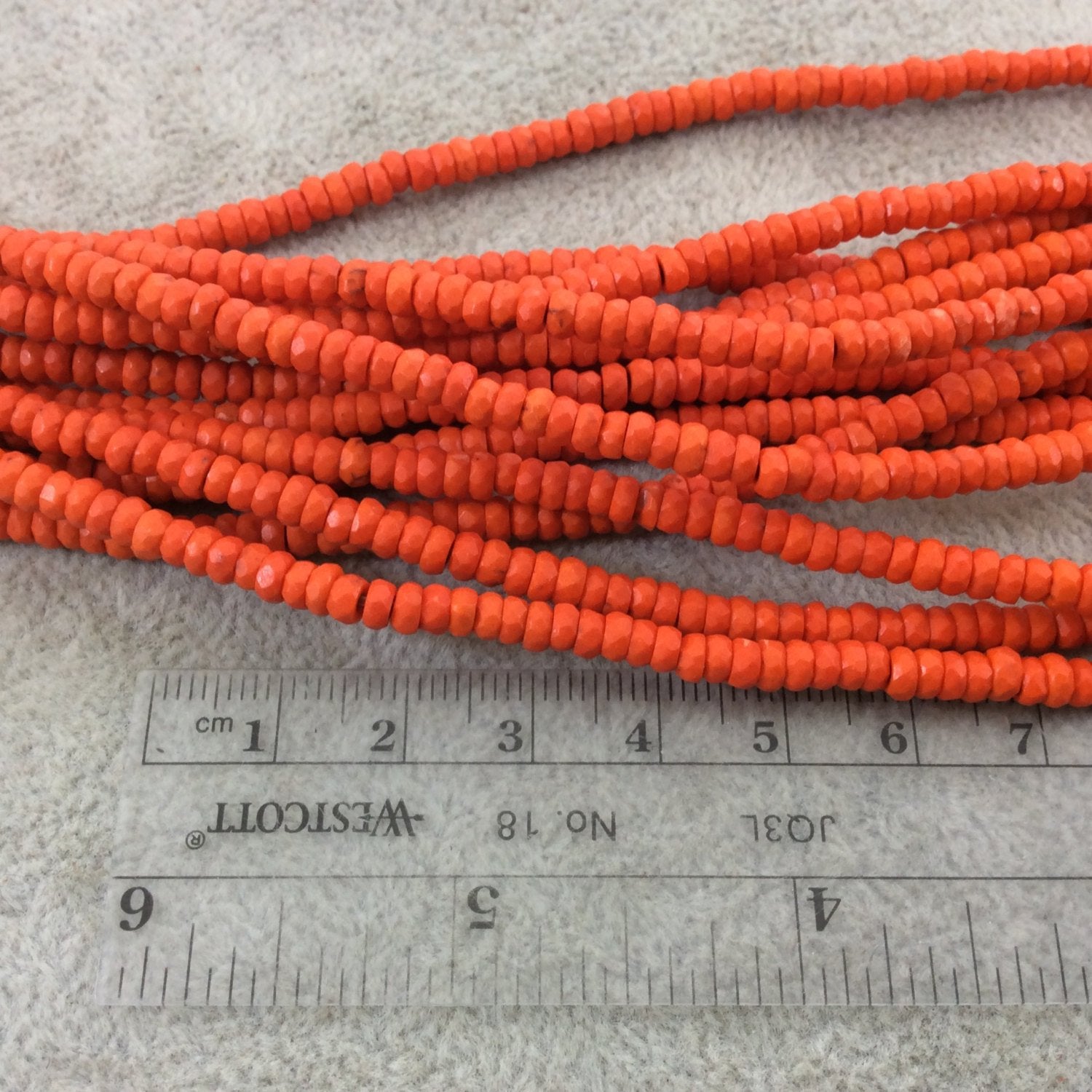 2x4mm Dyed Orange Howlite Faceted Rondelle Shaped Beads with 1mm Holes - Sold by 15.5" Strands (Approx. 190 Beads) - Quality Gemstone