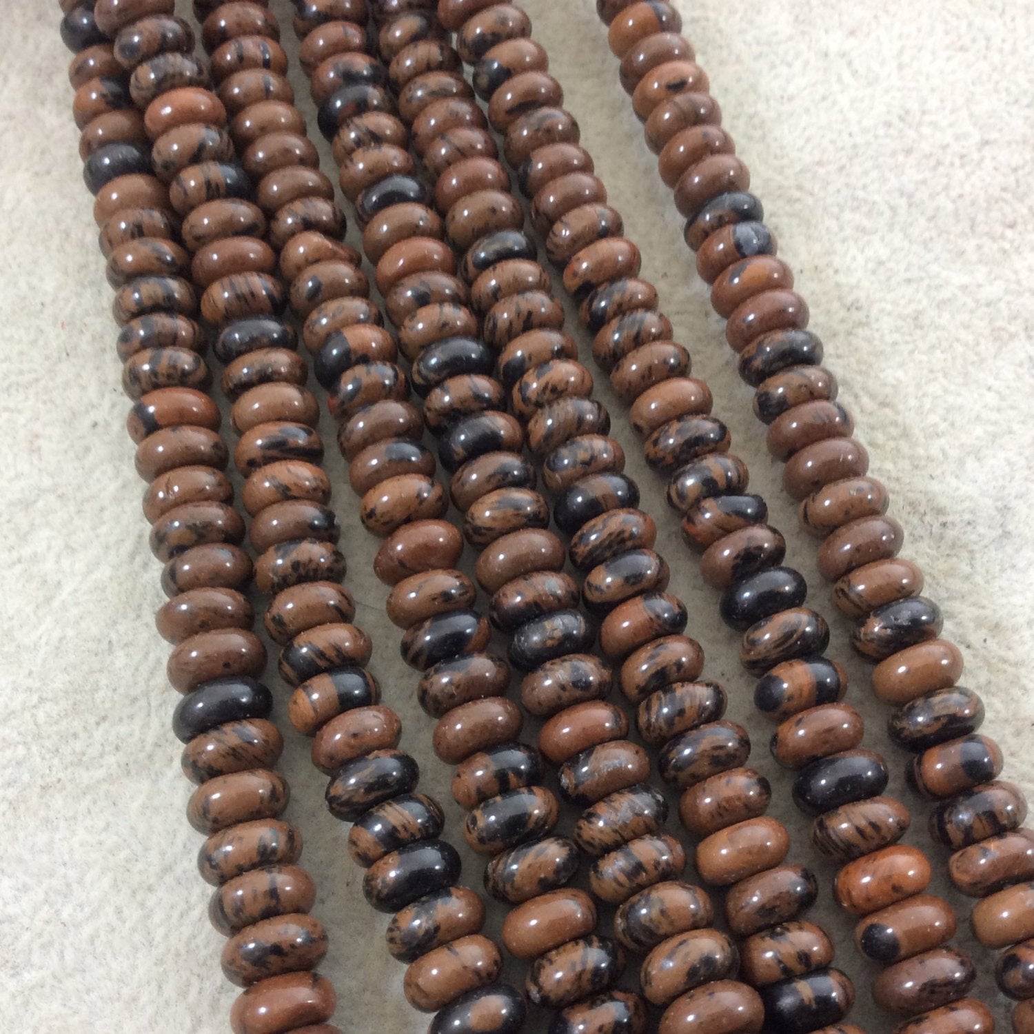 5mm x 8mm Smooth Finish Natural Mahogany Obsidian Rondelle Shaped Beads with 1mm Holes - Sold by 15.5" Strands (Approximately 80 Beads)