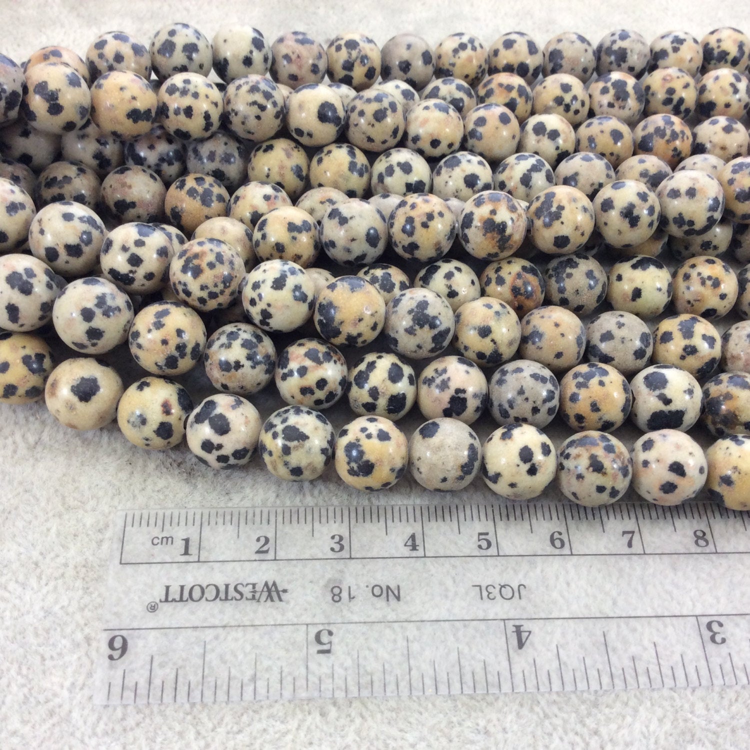 10mm Glossy Finish Natural Dalmatian Jasper Round/Ball Shaped Beads with 2mm Holes - 7.75" Strand (Approx. 19 Beads) - LARGE HOLE BEADS