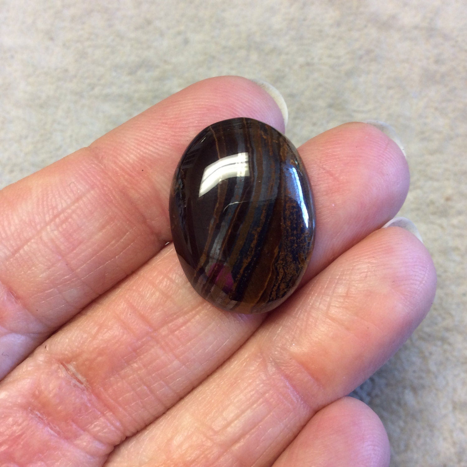 Single OOAK Natural Tiger Iron Oblong Oval Shaped Flat Back Cabochon - Measuring 18mm x 24mm, 6mm Dome Height - High Quality Gemstone