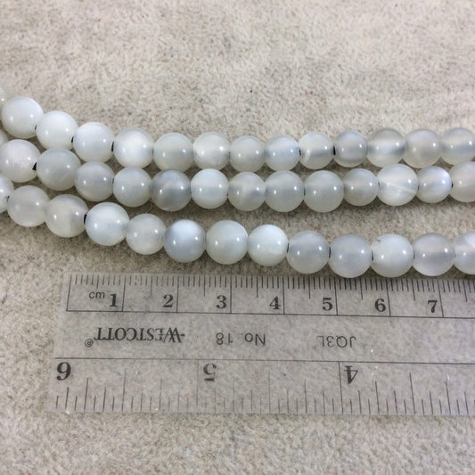 Gray Moonstone Smooth Finish Round/Ball Shaped Beads with 2.00mm Holes - 7.75" Strand (Approx. 25 Beads) - LARGE HOLE BEADS