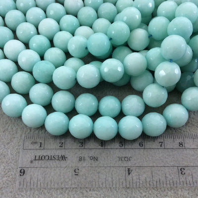 12mm Faceted Dyed Light Mint Green Natural Jade Round/Ball Shape Beads with 1mm Beading Holes - Sold by 15" Strands (Approximately 32 Beads)