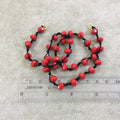 18" Black Thread Necklace Section with 8mm Faceted Glossy Finish Rondelle Shaped Opaque Cadmium Red Chinese Crystal Beads - (18CC-69)