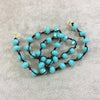 Chinese Crystal Beads | 18" Dark Brown Thread Necklace Section with 8mm Faceted Glossy Finish Rondelle Shaped Opaque Turquoise Glass Beads