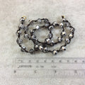 18" Dark Brown Thread Necklace Section with 8mm Faceted Metallic Rondelle Shaped Semi-Trans. Bicolor Gray Chinese Crystal Beads - (18CC-102)