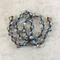 18" Dark Brown Thread Necklace Section with 8mm Faceted AB Finish Rondelle Shaped Trans. Bicolor Gray/Teal Chinese Crystal Beads - (18CC-94)