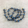 18" Dark Brown Thread Necklace Section with 8mm Faceted AB Finish Rondelle Shaped Trans. Dark Denim Blue Chinese Crystal Beads - (18CC-89)