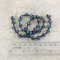 18" Dark Brown Thread Necklace Section with 8mm Faceted AB Finish Rondelle Shaped Trans. Dark Denim Blue Chinese Crystal Beads - (18CC-89)