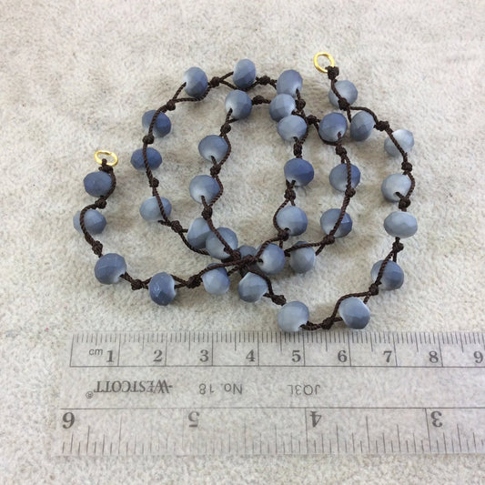 18" Dark Brown Thread Necklace Section with 8mm Faceted Matte Finish Rondelle Shaped Opaque Bicolor Denim Chinese Crystal Beads - (18CC-149)