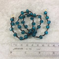 18" Dark Brown Thread Necklace Section with 8mm Faceted Glossy Finish Rondelle Shaped Transparent Teal Chinese Crystal Beads - (18CC-018)