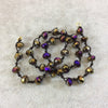 18" Dark Brown Thread Necklace Section with 8mm Faceted AB Finish Rondelle Shape Semi-Trans. Brown/Purple Chinese Crystal Beads - (18CC-92)