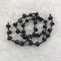 18" Dark Brown Thread Necklace Section with 8mm Faceted Glossy Finish Rondelle Shaped Opaque Jet Black Chinese Crystal Beads - (18CC-02)