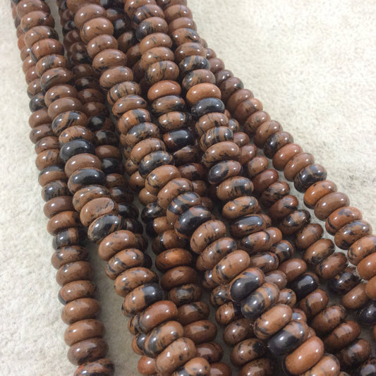 5mm x 8mm Glossy Finish Natural Mahogany Obsidian Rondelle Shaped Beads with 2.5mm Holes - 8" Strand (Approx. 39 Beads) - LARGE HOLE BEADS