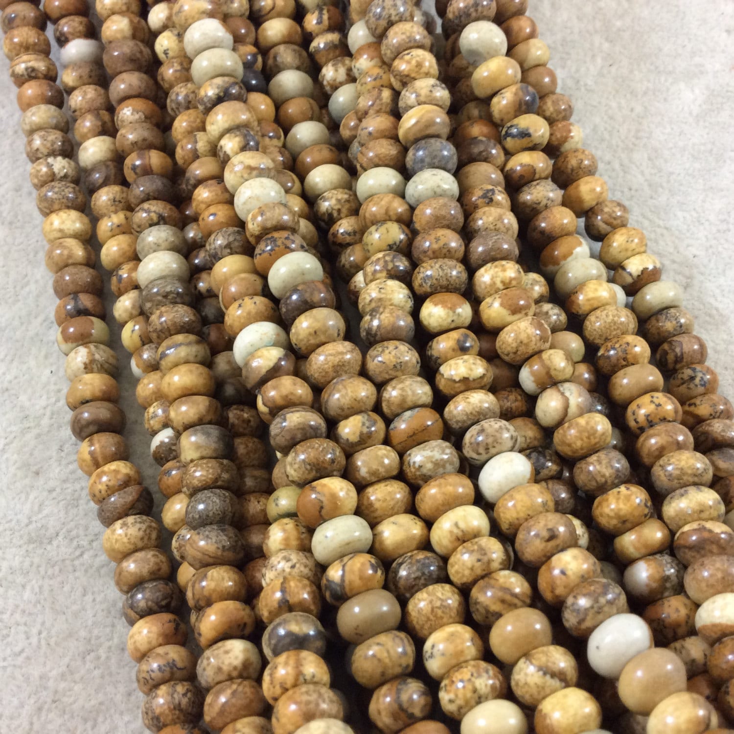 5mm x 8mm Smooth Finish Natural Mixed Picture Jasper Rondelle Shaped Beads with 1mm Holes - Sold by 15.5" Strands (Approximately 80 Beads)