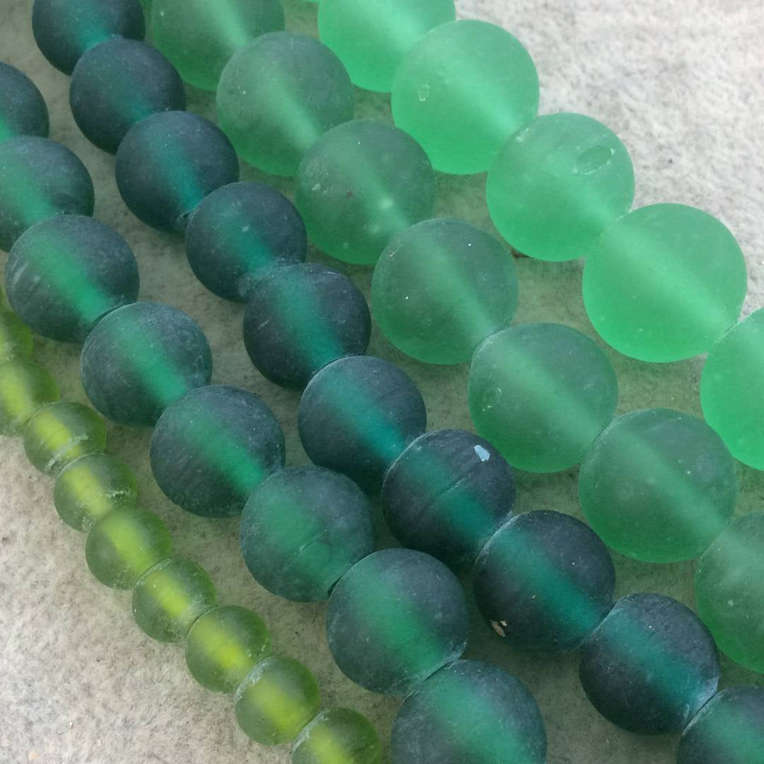 14mm Matte Plain Green Irregular Rondelle Shaped Indian Beach/Sea Glass Beads - Sold by 16" Strands - Approximately 28 Beads per Strand