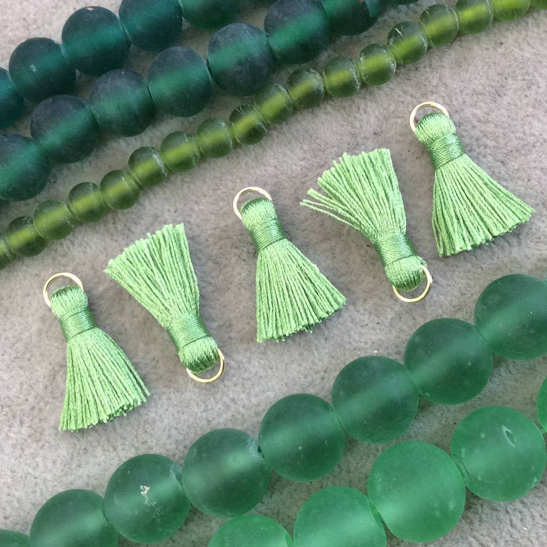 14mm Matte Plain Green Irregular Rondelle Shaped Indian Beach/Sea Glass Beads - Sold by 16" Strands - Approximately 28 Beads per Strand