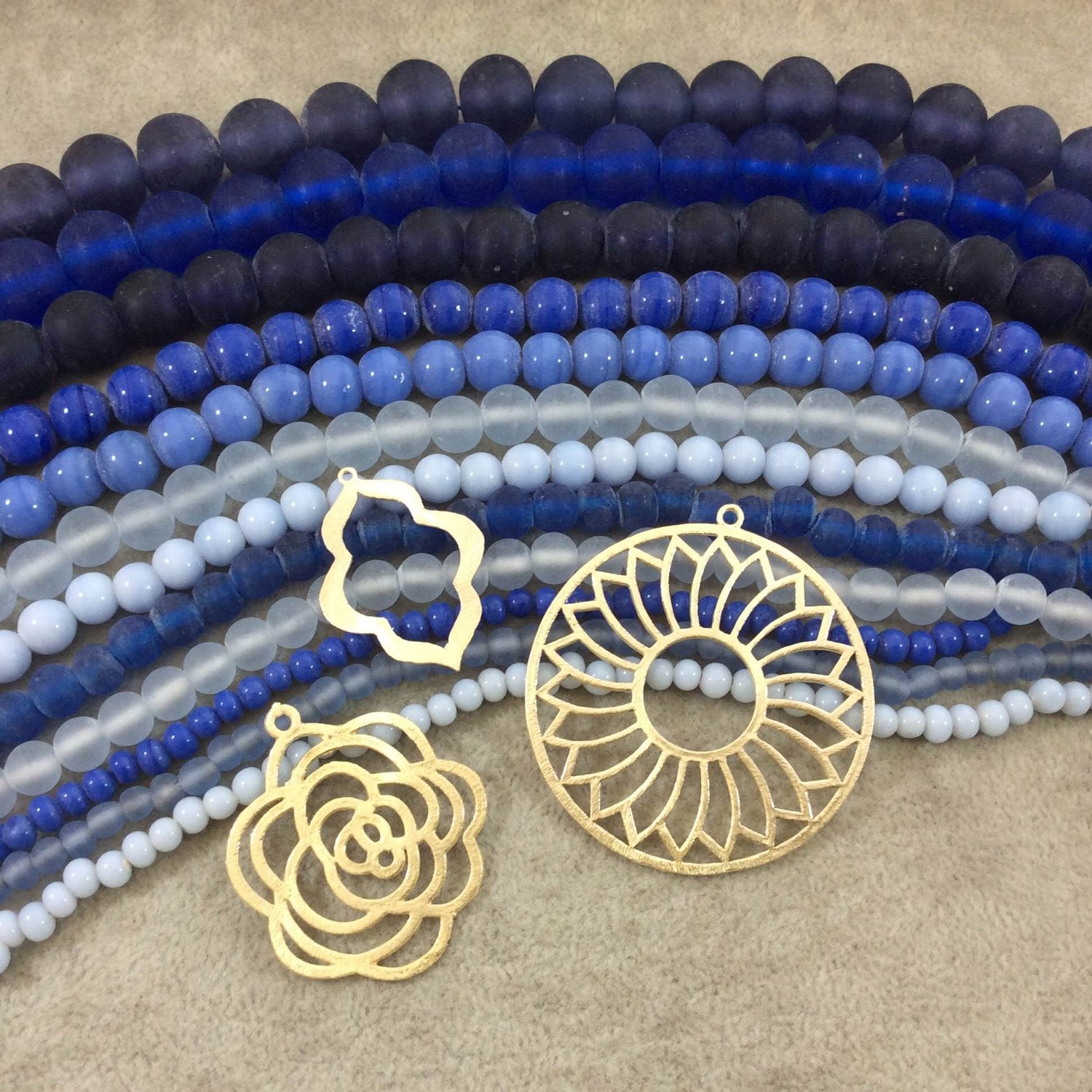 14mm Matte Dark Blue Irregular Rondelle Shaped Indian Beach/Sea Glass Beads - Sold by 16" Strands - Approximately 28 Beads per Strand