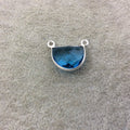 Sterling Silver Faceted Half Moon Shaped Sky Blue Hydro (Man-made) Quartz Bezel Pendant - Measuring 16mm x 12mm - Sold Individually