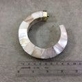 3.75" White/Cream Fishhook Crescent Shaped Natural Abalone Pendant with Plain Gold Plated Bail - Measuring 94mm x 100mm 