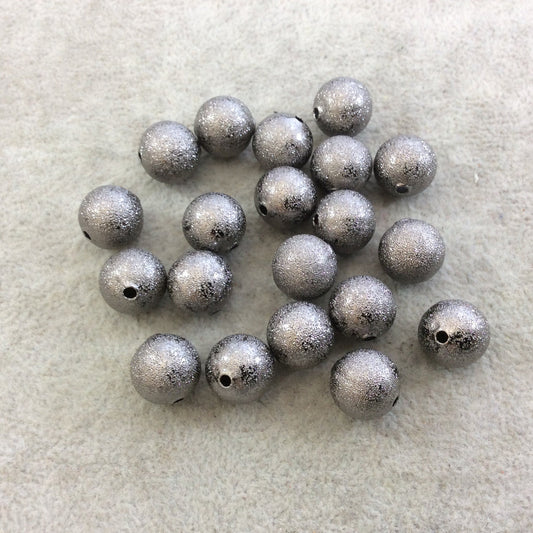 12mm Sandblasted Stardust Finish Gunmetal Base Metal Round/Ball Shaped Beads with 2mm Holes - Loose, Sold in Pre-Packed Bags of 20 Beads