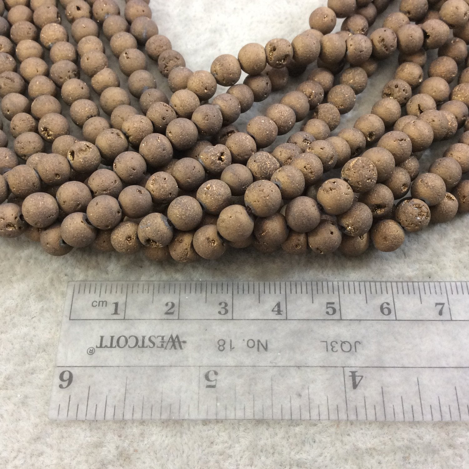 6mm Matte Finish Premium Metallic Bronze/Brown Druzy Agate Round/Ball Shaped Beads with 1mm Holes - Sold by 15.5" Strands (Approx. 66 Beads)