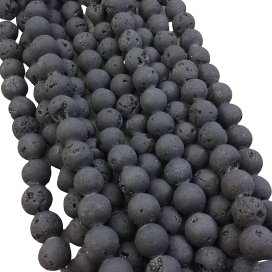 10mm Matte Finish Premium Dark Black/Gray Druzy Agate Round/Ball Shaped Beads with 1mm Holes - Sold by 15.5" Strands (Approx. 40 Beads)