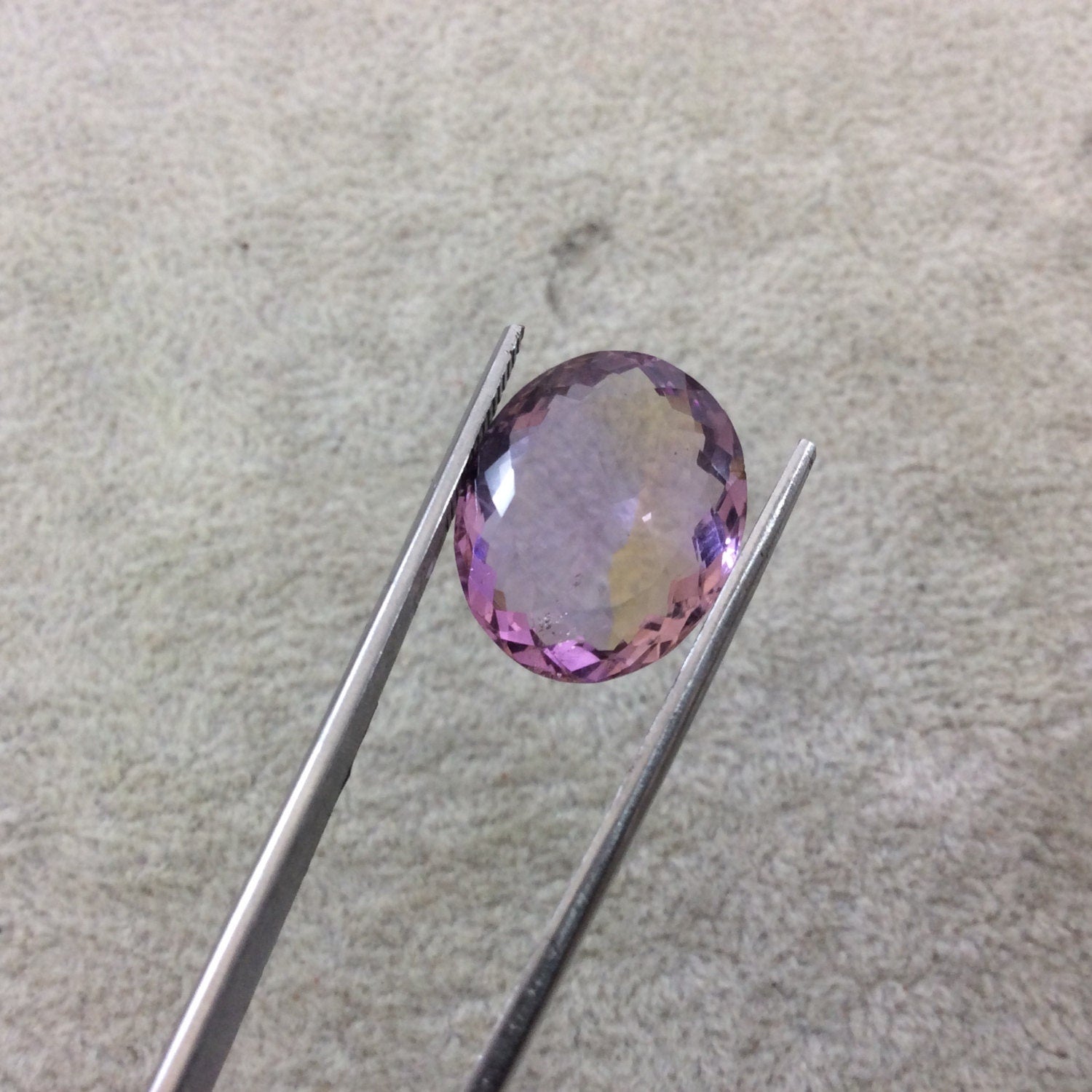 13.5 Carat Faceted Ametrine Oval Cut Stone "Q" - Measuring 15mm x 18mm with 6mm Pavillion (Base) and 2mm Crown (Top) - Natural Gemstone