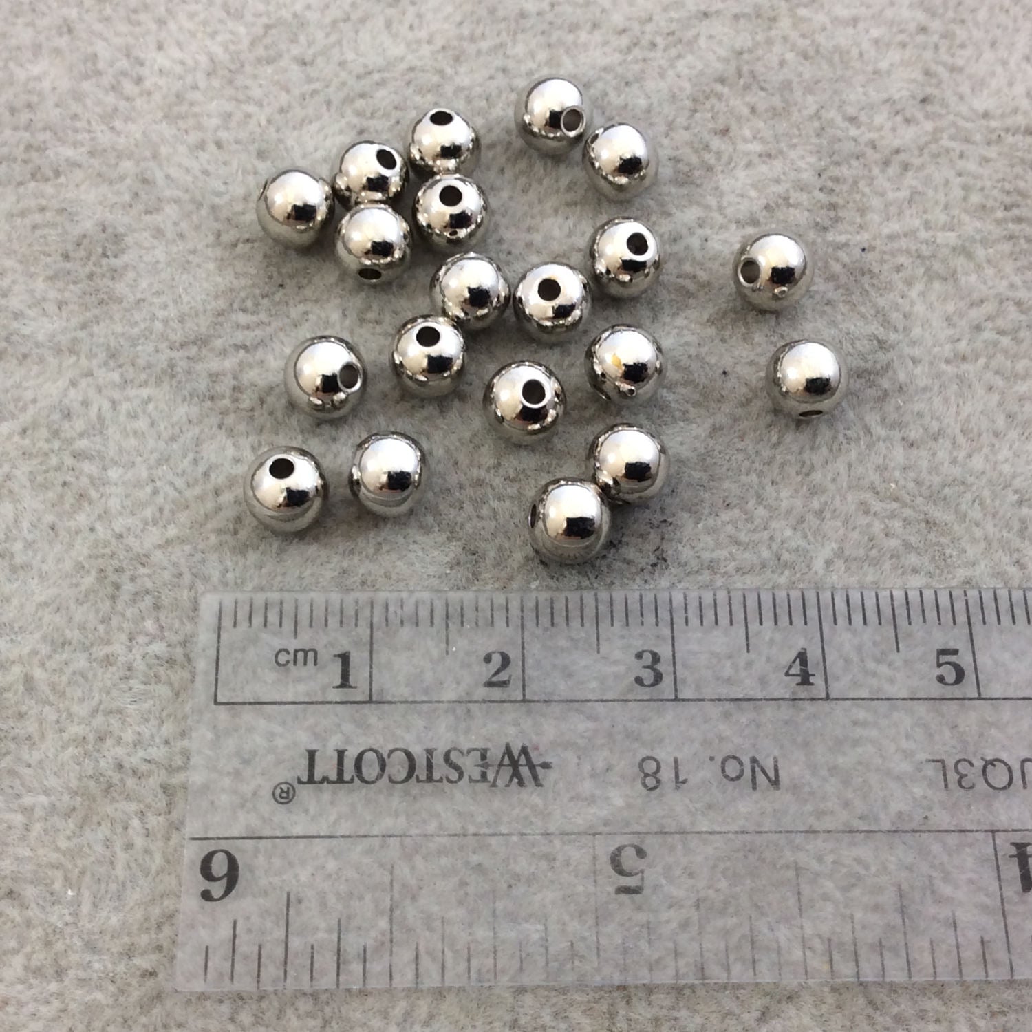 6mm Glossy Finish Silver Plated Brass Round/Ball Shaped Metal Spacer Beads with 1mm Holes - Loose, Sold in Pre-Packed Bags of 20 Beads