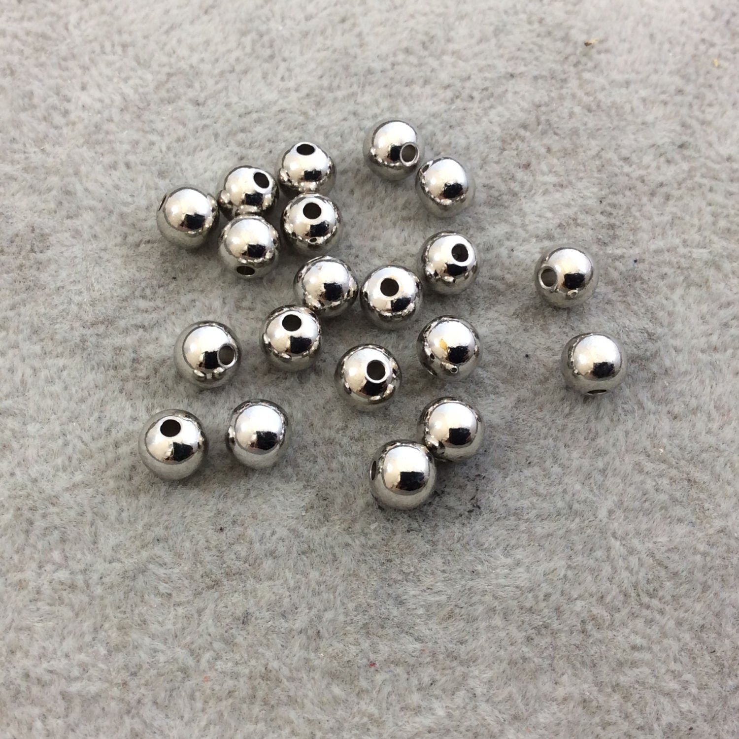 6mm Glossy Finish Silver Plated Brass Round/Ball Shaped Metal Spacer Beads with 1mm Holes - Loose, Sold in Pre-Packed Bags of 20 Beads