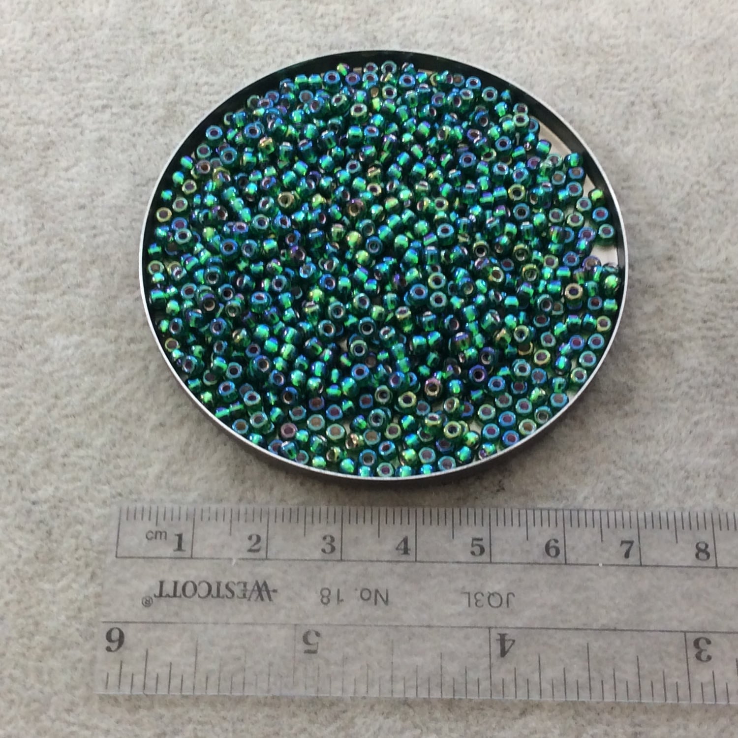 Size 8/0 Glossy AB Silver Lined Green Genuine Miyuki Glass Seed Beads - Sold by 22 Gram Tubes (Approx 900 Beads per Tube) - (8-91016)