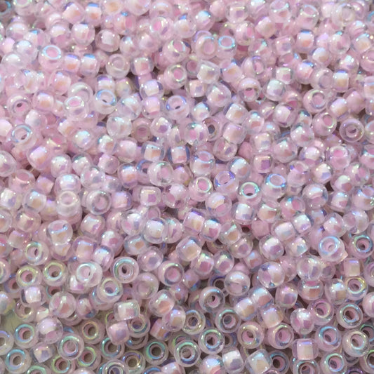 Size 8/0 Glossy AB Finish Pink Lined Crystal Genuine Miyuki Glass Seed Beads - Sold by 22 Gram Tubes (Approx. 900 Beads/Tube) - (8-9272)