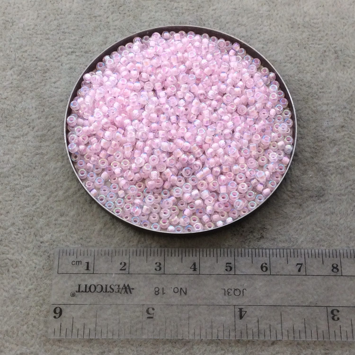 Size 8/0 Glossy AB Finish Pink Lined Crystal Genuine Miyuki Glass Seed Beads - Sold by 22 Gram Tubes (Approx. 900 Beads/Tube) - (8-9272)