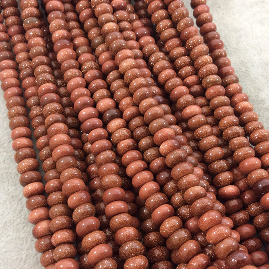 5mm x 8mm Smooth Finish Goldstone (Manmade Glass) Rondelle Shaped Beads with 1mm Holes - Sold by 15.5" Strands (Approximately 80 Beads)