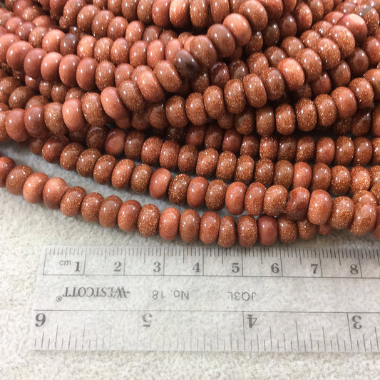 5mm x 8mm Smooth Finish Goldstone (Manmade Glass) Rondelle Shaped Beads with 1mm Holes - Sold by 15.5" Strands (Approximately 80 Beads)