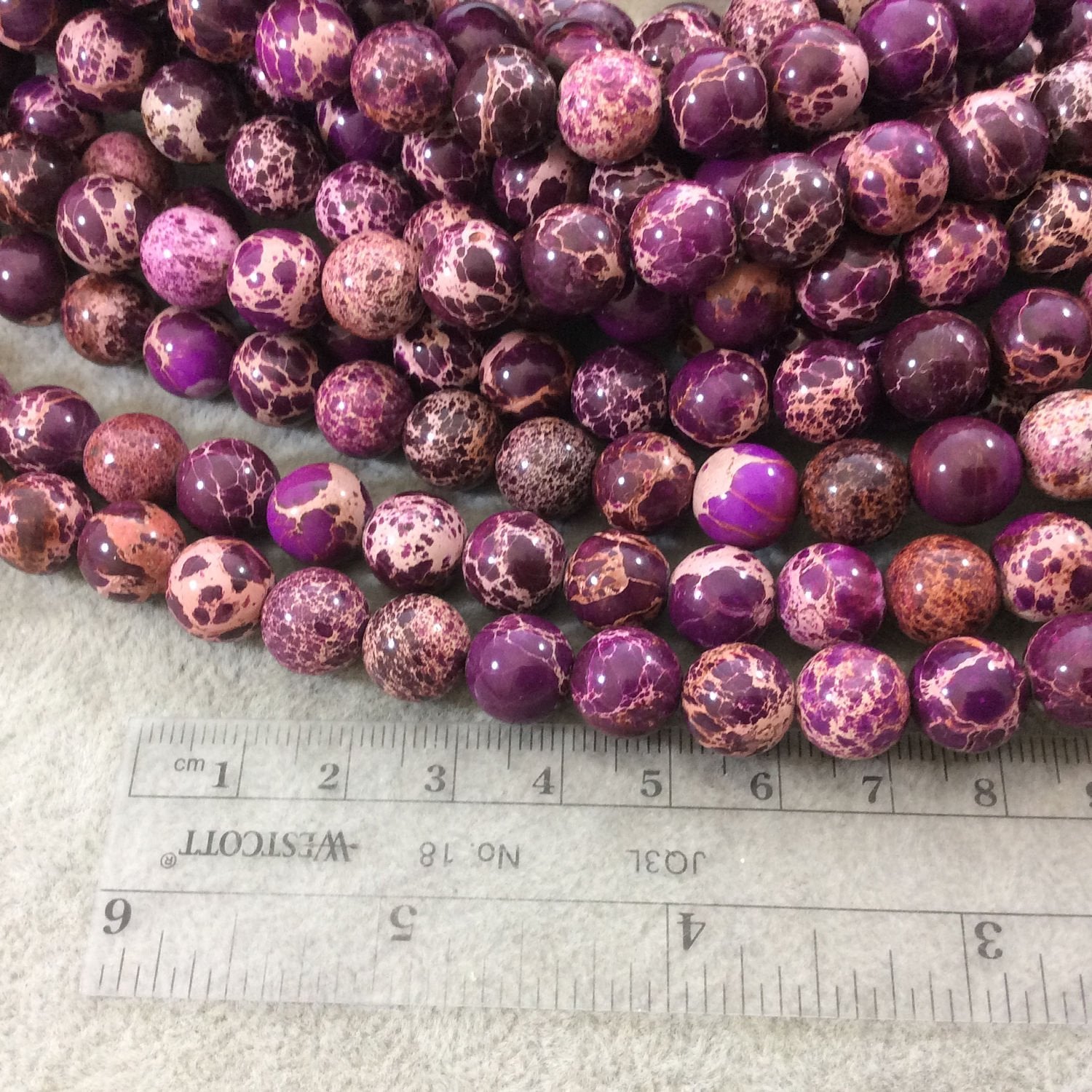 10mm Smooth Dyed Purple/Magenta Sea Sediment Jasper Round/Ball Shaped Beads - 16" Strand (Approximately 41 Beads) - Natural Aqua Terra Stone