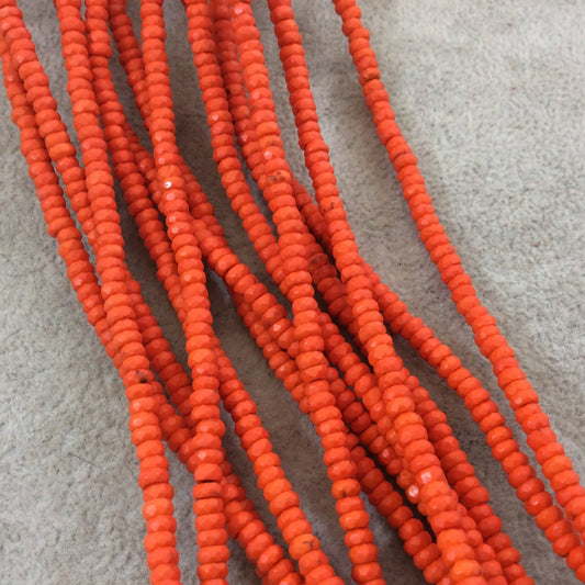 2x4mm Dyed Orange Howlite Faceted Rondelle Shaped Beads with 1mm Holes - Sold by 15.5" Strands (Approx. 190 Beads) - Quality Gemstone