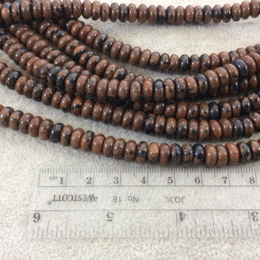 5mm x 8mm Smooth Finish Natural Mahogany Obsidian Rondelle Shaped Beads with 1mm Holes - Sold by 15.5" Strands (Approximately 80 Beads)