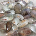 Natural Lodolite (Scenic/Garden Quartz) Oblong Oval Shaped Reverse Domed Cabochon - Measuring 15mm x 34mm, 8mm Dome - Gemstone Cab