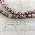 10mm Natural Dendritic Rhodonite Smooth Finish Round/Ball Shaped Beads with 2.5mm Holes - 7.75" Strand (Approx. 20 Beads) - LARGE HOLE BEADS