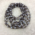 72" Woven Dark Brown Thread Necklace with 6mm Faceted AB Finish Rondelle Shaped Opaque Medium Gray Chinese Crystal Beads - (DB72CC-82)