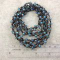 72" Woven Dark Brown Thread Necklace with 6mm Faceted AB Finish Rondelle Shaped Transparent Light Teal Chinese Crystal Beads - (DB72CC-88)