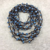 72" Woven Dark Brown Thread Necklace with 6mm Faceted AB Finish Rondelle Shaped Trans. Dark Denim Blue Chinese Crystal Beads - (DB72CC-89)