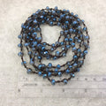 72" Woven Dark Brown Thread Necklace with 6mm Faceted AB Finish Rondelle Shaped Trans. Dark Denim Blue Chinese Crystal Beads - (DB72CC-89)