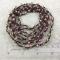 72" Woven Dark Brown Thread Necklace with 6mm Faceted AB Finish Rondelle Shaped Trans. Bicolor Gray/Blue Chinese Crystal Beads - (DB72CC-97)