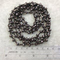 Chinese Crystal Beads | 72" Woven Dark Brown Thread Necklace with 6mm Faceted Metallic Finish Rondelle Shaped Opaque Gunmetal Glass Beads