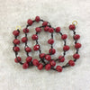 18" Dark Brown Thread Necklace Section with 8mm Faceted Glossy Finish Rondelle Shaped Opaque Garnet Red Chinese Crystal Beads - (18CC-70)