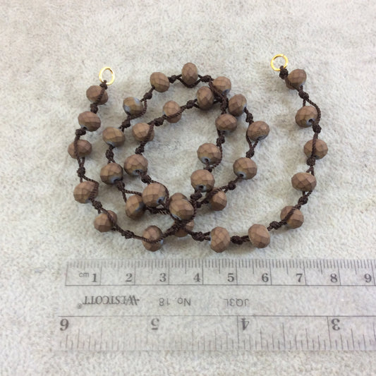 18" Dark Brown Thread Necklace Section with 8mm Faceted Matte Finish Rondelle Shaped Opaque Bronze Chinese Crystal Beads - (18CC-151)