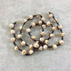 Chinese Crystal Beads | 18" Dark Brown Thread Necklace Section with 8mm Faceted AB Finish Rondelle Shaped Opaque Champagne Glass Beads