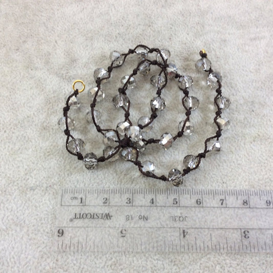 18" Dark Brown Thread Necklace Section with 8mm Faceted Metallic Rondelle Shaped Semi-Trans. Bicolor Gray Chinese Crystal Beads - (18CC-101)